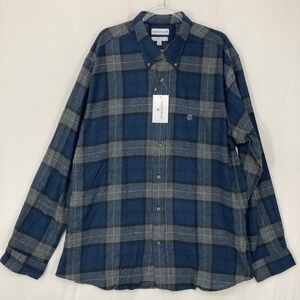 New Saddlebred Flannel Shirt XXL Blue Plaid Cotton Long Sleeve Button Down